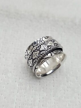 925 Silver Floral & Star Spinner Ring Band